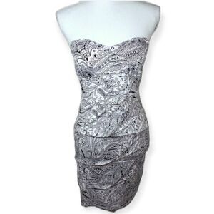 JANICE BLACK & WHITE BODYCON STRAPLESS DRESS SZ. S/M EUC